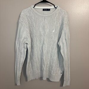 Nautica Light Gray Cable Knit Crewneck Pullover Sweater Fisherman Men’s‎ XL